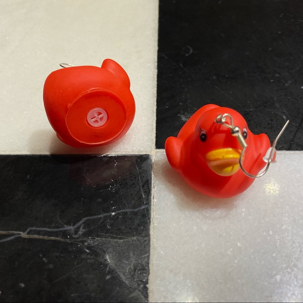 RED RUBBER DUCKY EARRINGS - Picture 2 of 4